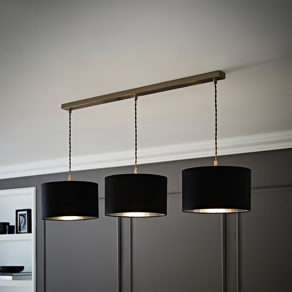 ValueLights Reni Black and Chrome Drum Shade 3 Drop Bar Chrome Diner LED Ceiling Light Image 2
