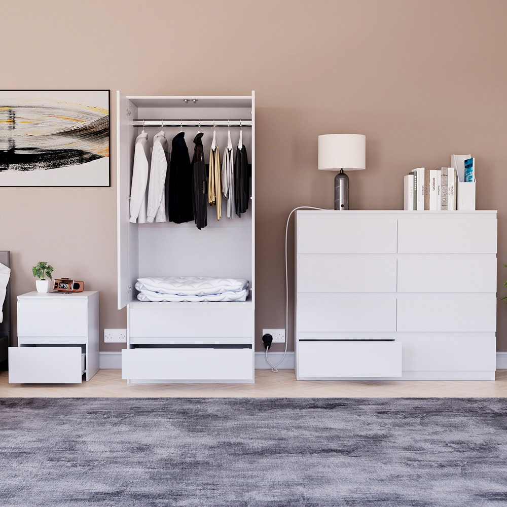 Vida Designs Denver White 3 Piece Bedroom Furniture Set Image 2