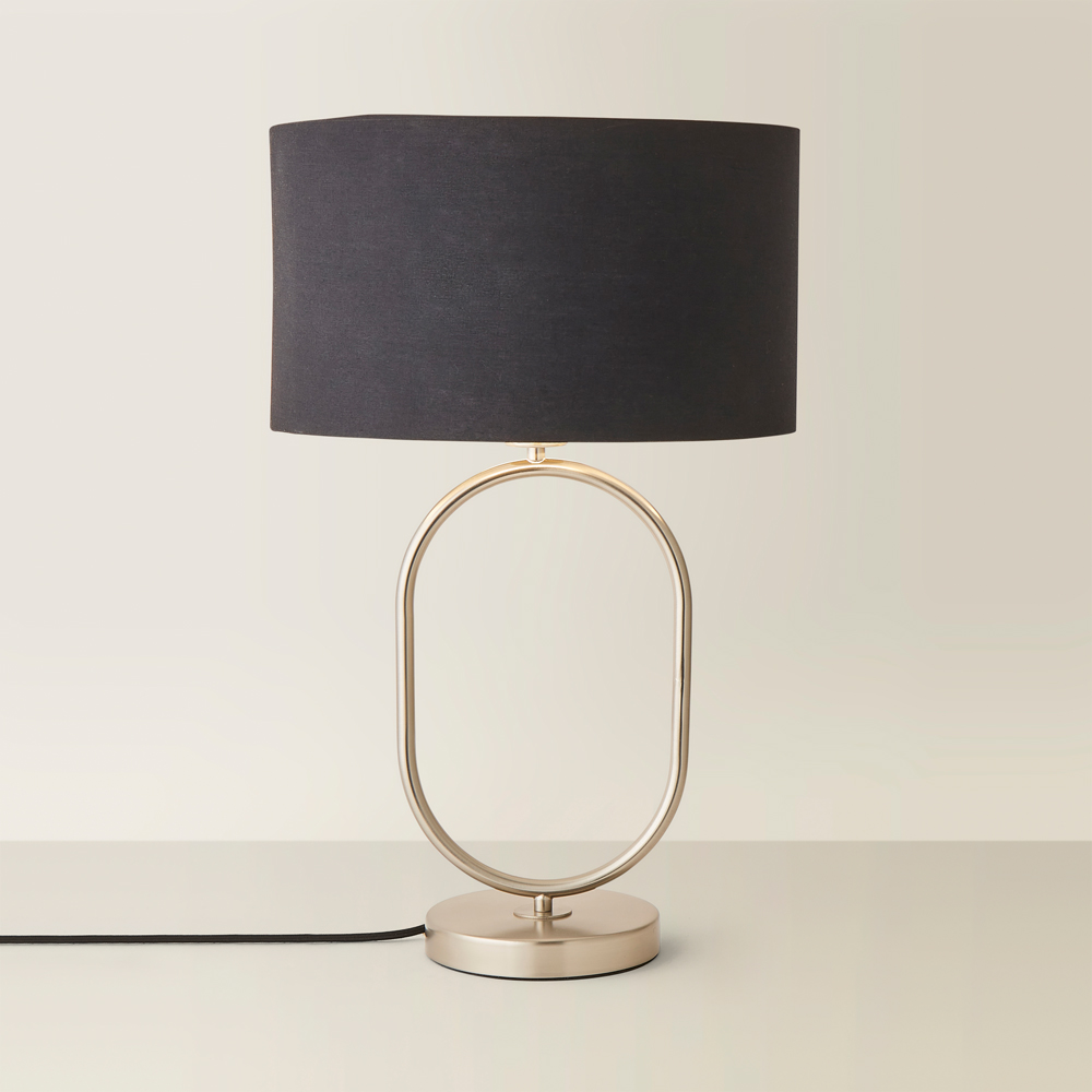 ValueLights Antonia Black with Chrome Drum Shade Brushed Chrome Oval LED Table Lamp Image 5