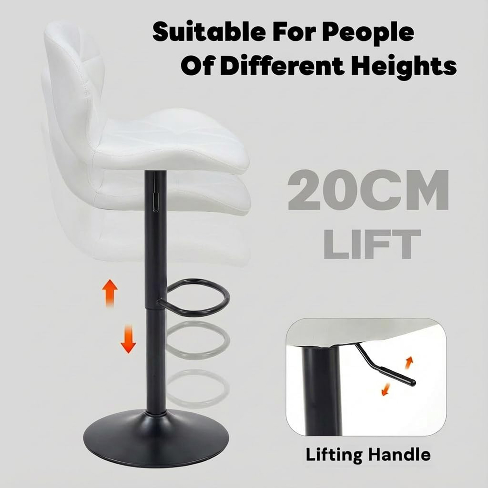 Alivio White Faux Leather Height Adjustable Swivel Bar Stool Set of 2 Image 5