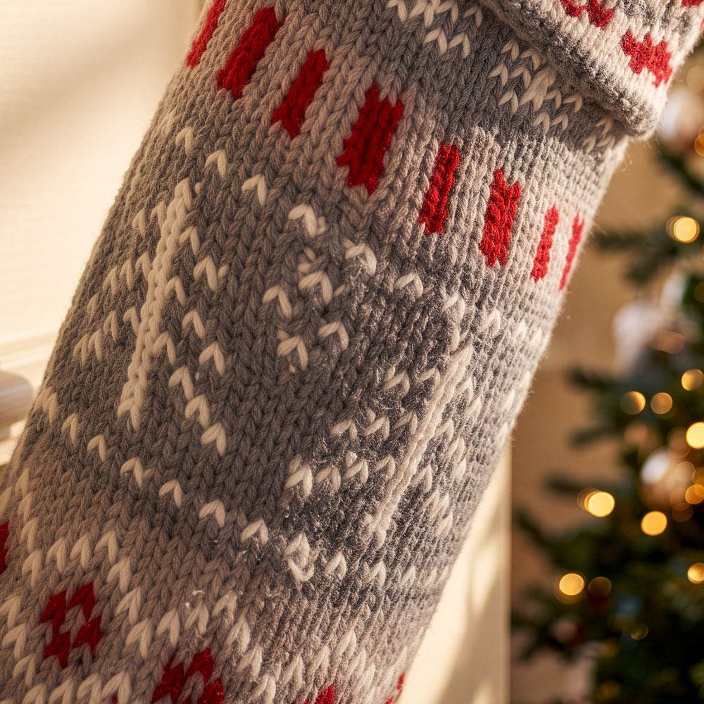 Dibor Grey Fair Isle Nostalgia Knit Christmas Stocking Image 4