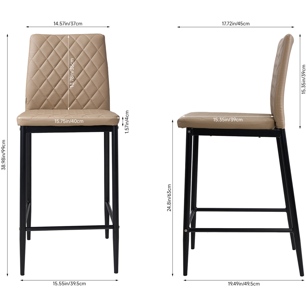 Living and Home Camel PU Leather Diamond Stitched Bar Stool Set of 2 Image 9