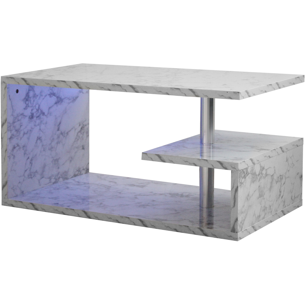 Comfy Living White Marble Effect High Gloss Abstract LED Coffee Table Image 3