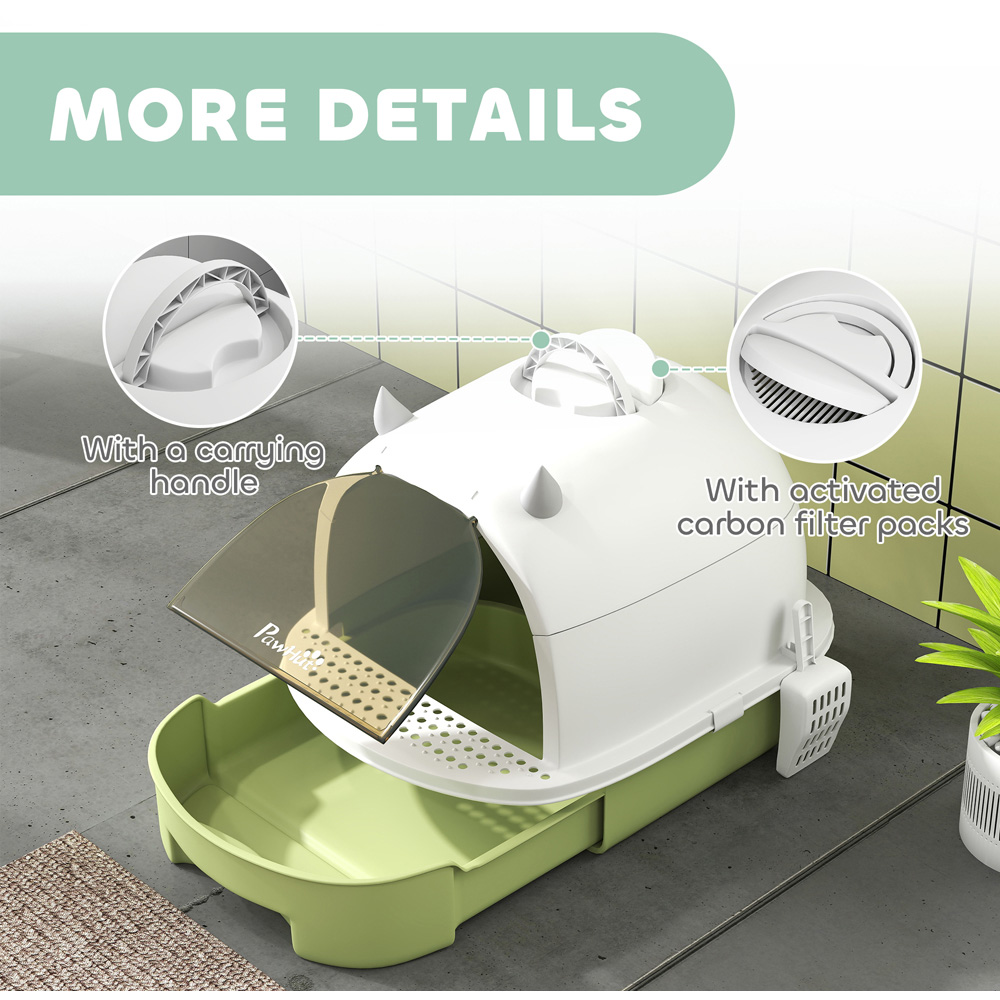 PawHut Green Enclosed Cat Litter Box with Lid and Pull-Out Drawer Image 8