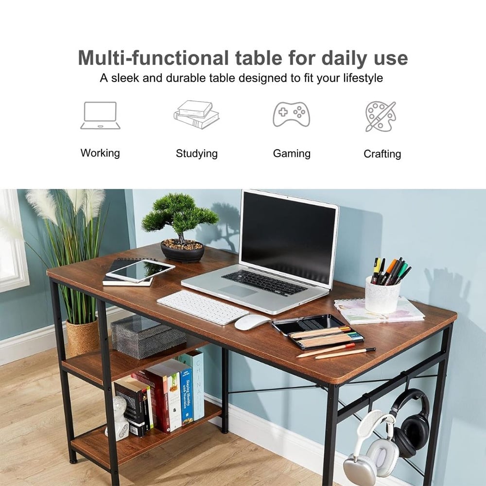 Home Source Stanton 2 Shelf Computer Desk with Hook Grey Image 7