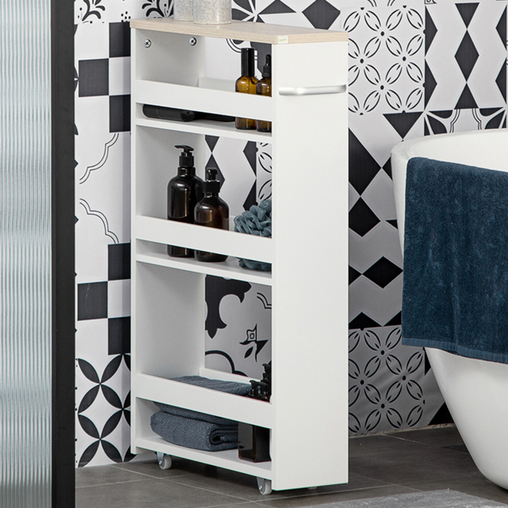 Kleankin 4-Tier White Storage Trolley with Wheels and Handle Image 1