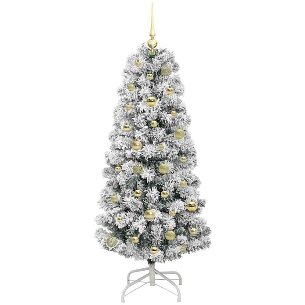 vidaXL Pre-Lit Warm White LED and Gold Baubles Snow Flocked Artificial Christmas Tree 5ft Image 4