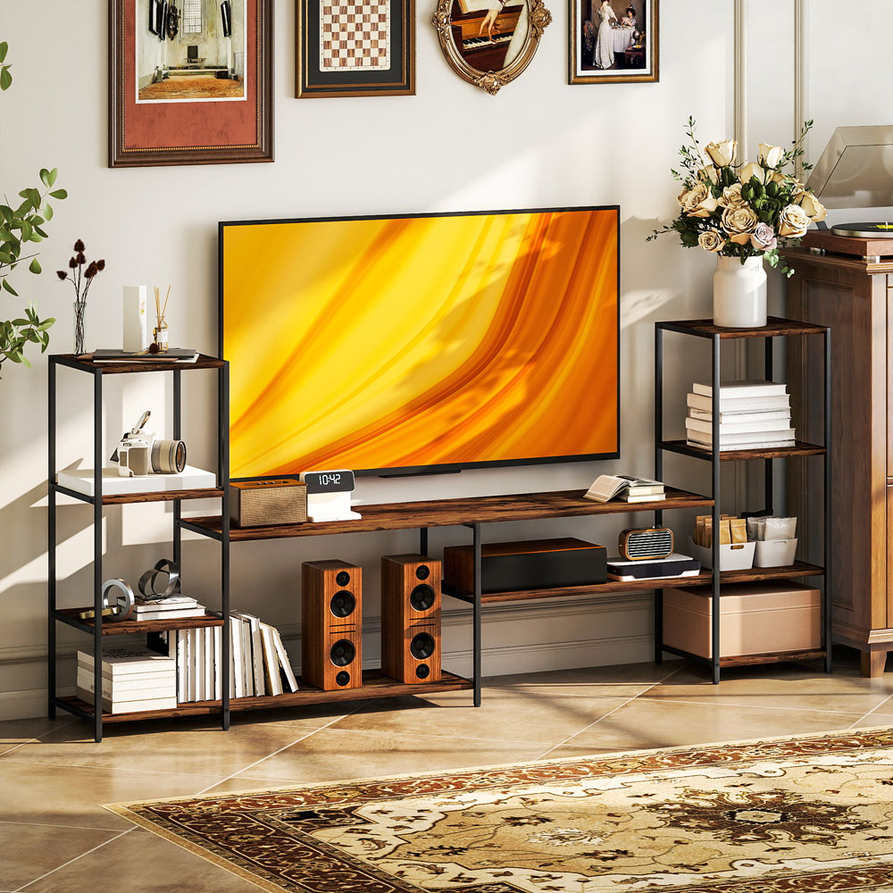 HOMCOM 8 Shelf Brown Industrial TV Unit Image 7