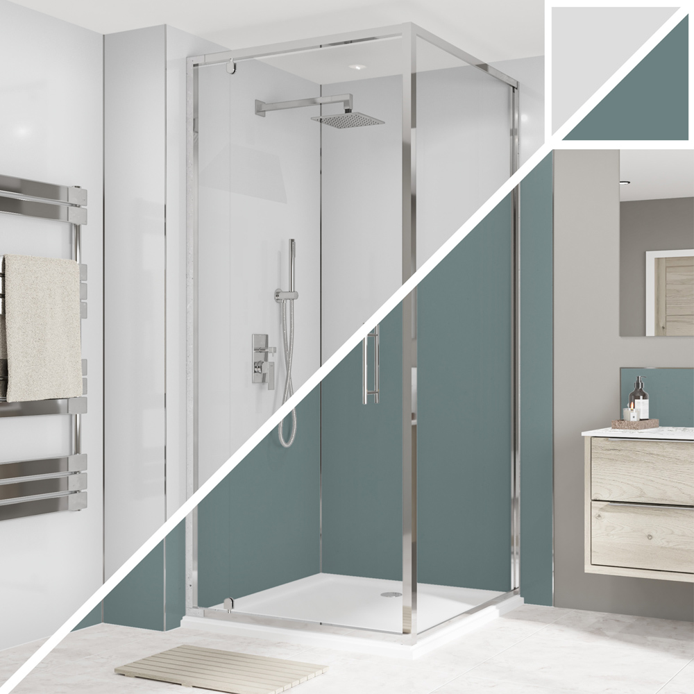 Wetwall Alloy Glacier White and Neptune Blue Double Sided Shower Wall Panel 600mm Image 1