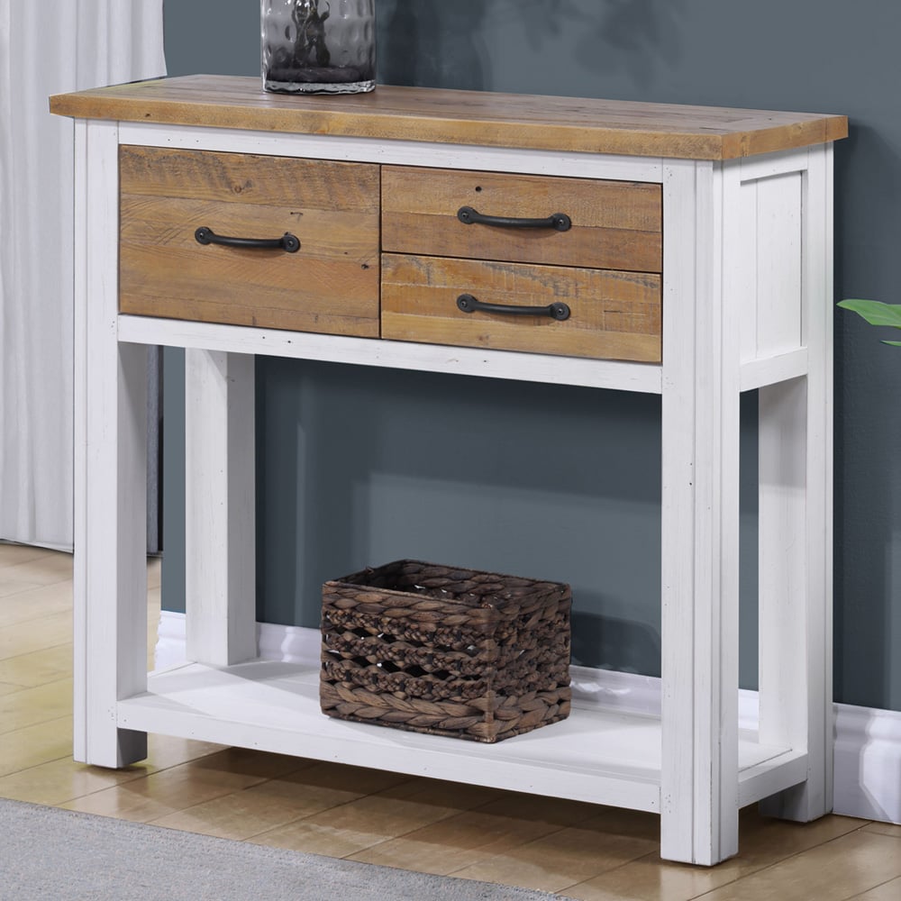 Baumhaus Splash of White 3 Drawer Single Shelf White Small Console Table Image 1