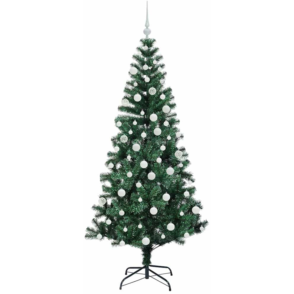 vidaXL Pre-Lit White Baubles Green Artificial Christmas Tree 6ft Image 4