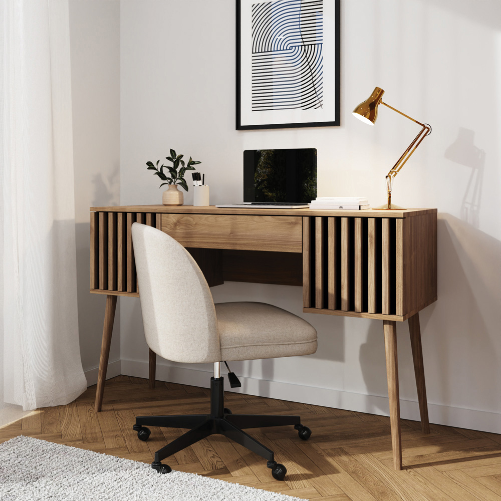 GFW Rowan 2 Door Single Drawer Slatted Desk Oak Image 7
