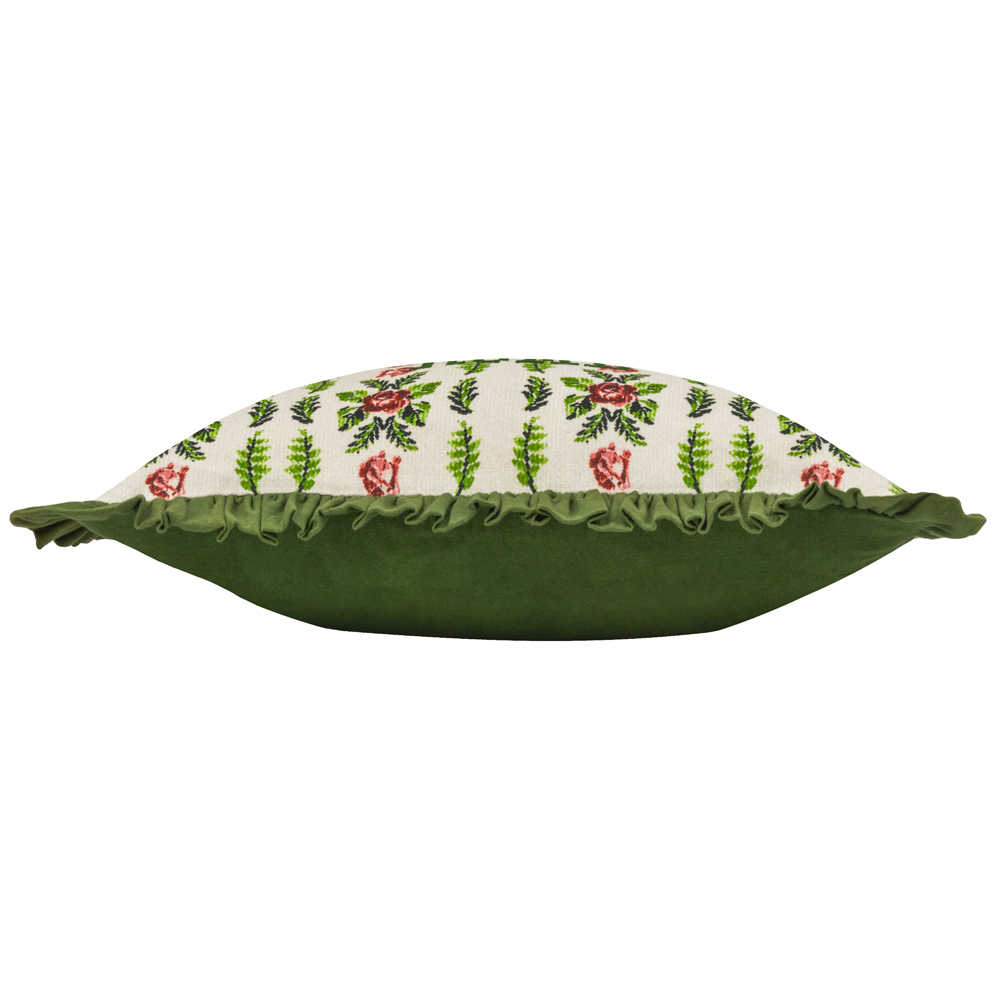 Furn Feeoni Home Sweet Home Embroidered Willow Green Cotton Cushion 30 x 50cm Image 4