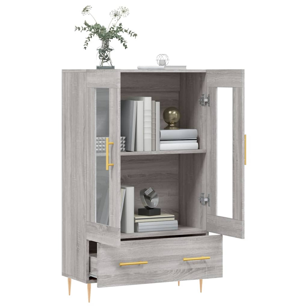 vidaXL 2 Glass Door Single Drawer Grey Sonoma Highboard Image 4