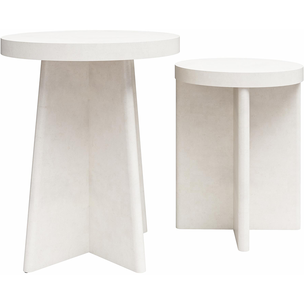 Dorel Liam Cream Round Plaster End Tables Set of 2 Image 2