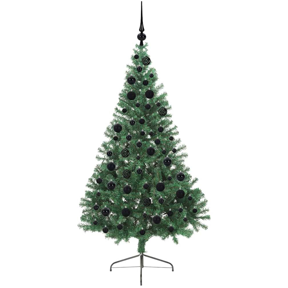vidaXL Pre-Lit Black Baubles Green Artificial Christmas Tree 6ft Image 4