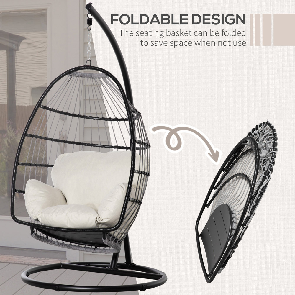 Outsunny Black Rattan Hanging Egg Chair with Cushion Image 6