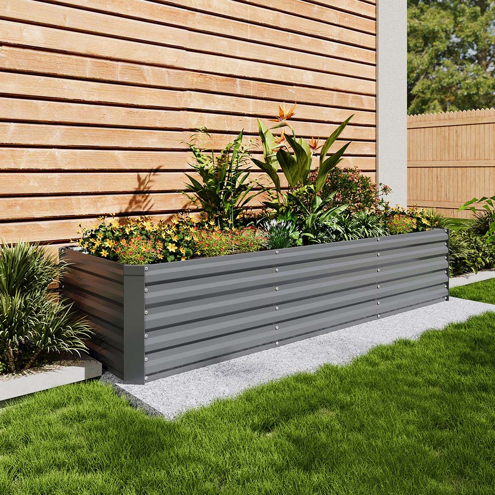 Living and Home Grey Large Rectangular Galvanised Steel Raised Garden Bed 243 x 61cm Image 2