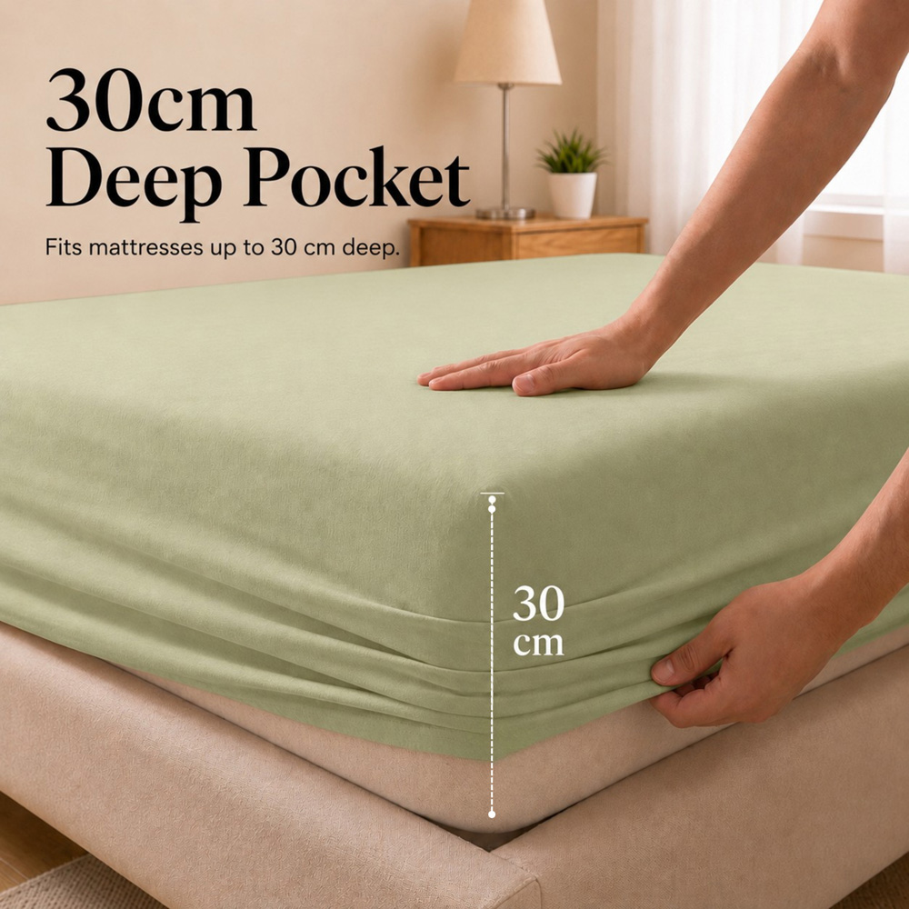 MHG Living Super King Size Sage 30cm Deep Pocket Fully Elasticated Fitted Sheet Image 4