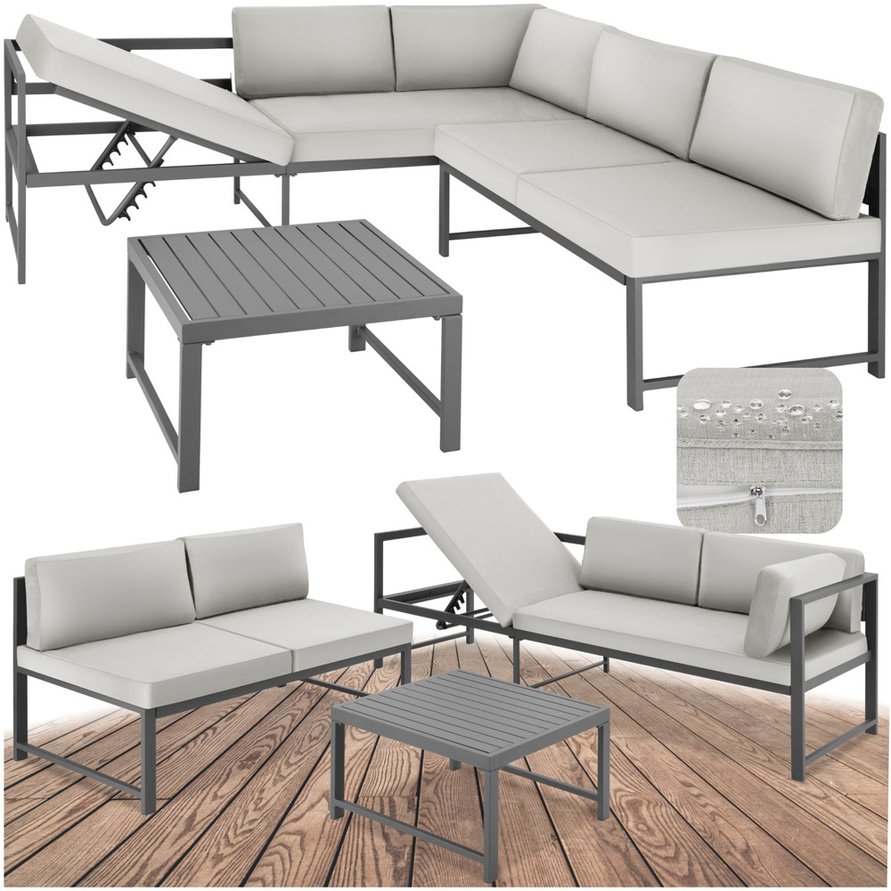 tectake Faro 5 Seater Grey Reclining Garden Sofa Set Image 2