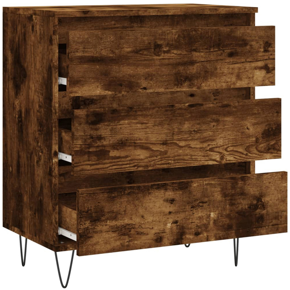 vidaXL 3 Drawer Smoked Oak Sideboard with Black Metal Legs Image 6