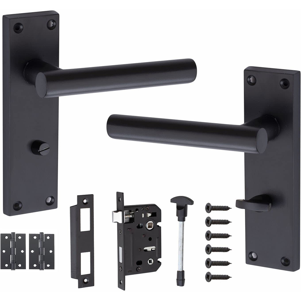 Golden Grace Matt Black T-Bar Bathroom Backplate Door Handle Set Image 1