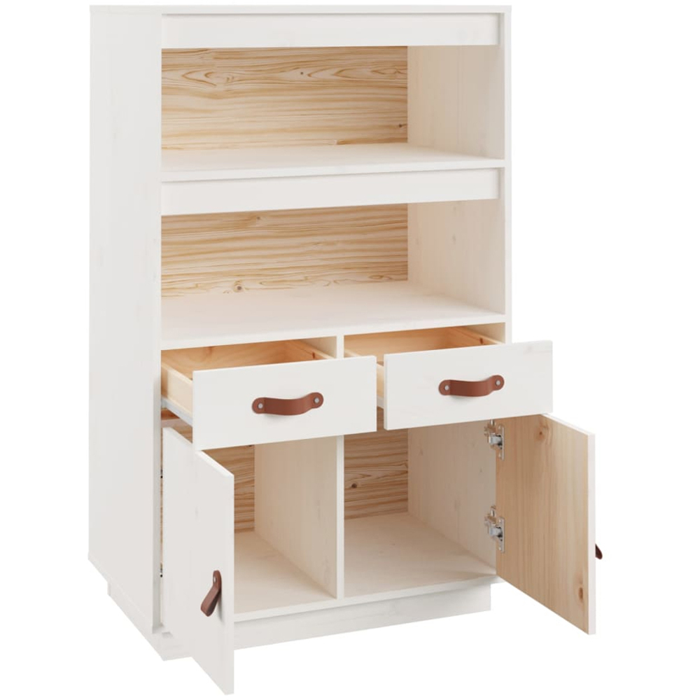 vidaXL 2 Door 2 Drawer 2 Shelf White Solid Pine Highboard Image 7