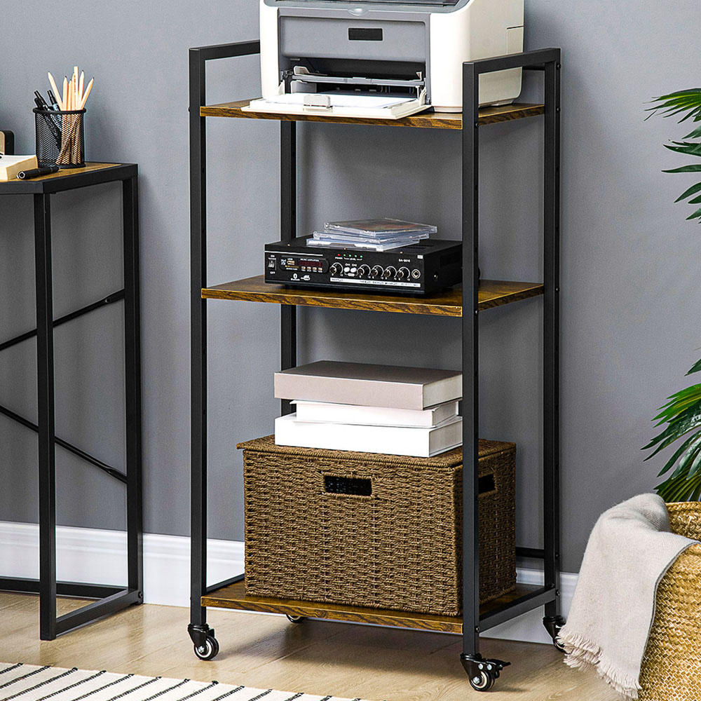 HOMCOM 3 Tier Rustic Brown Printer Stand Image 1