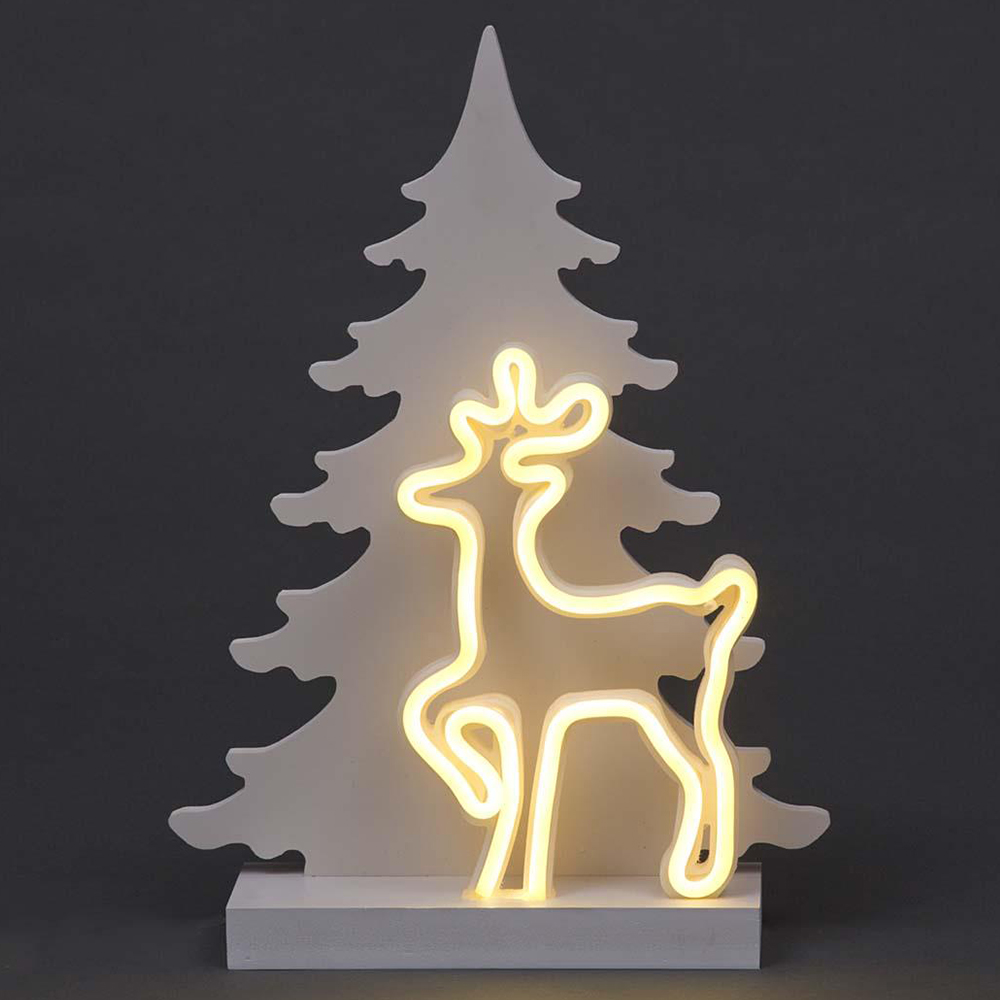 Shatchi Pre Lit White Wooden Nativity Scene 40cm Image 1
