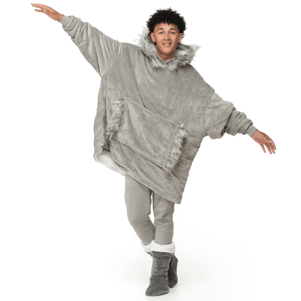 Velosso Fur Trim Hoodie Oversize Grey Image 3