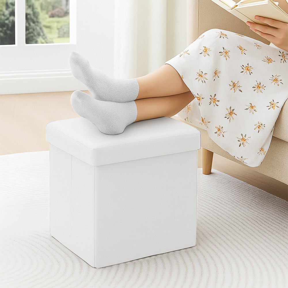 Homerepublic White Faux Leather Foldable Storage Box 38 x 38cm Image 2