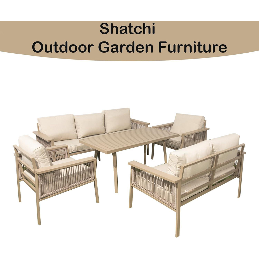 Shatchi 7 Seater Cream Outdoor Aluminium Sofa Set Image 5