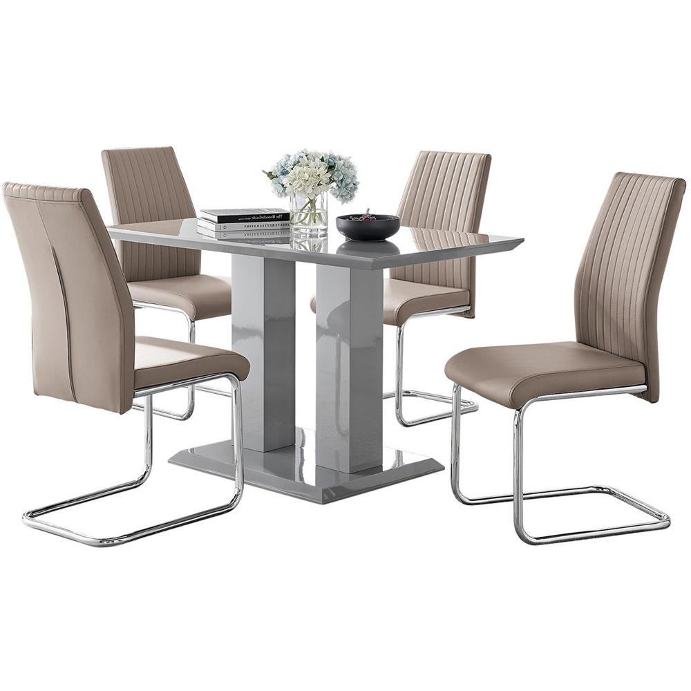 Furniturebox Molini Fontana 4 Seater Dining Set Grey Gloss Cappuccino and Chrome Image 2