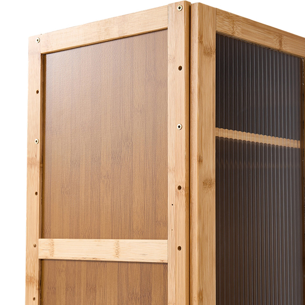 Living and Home 3 Door Brown and Natural Tall Acrylic Storage Cabinet with Adjustable Shelves Image 6