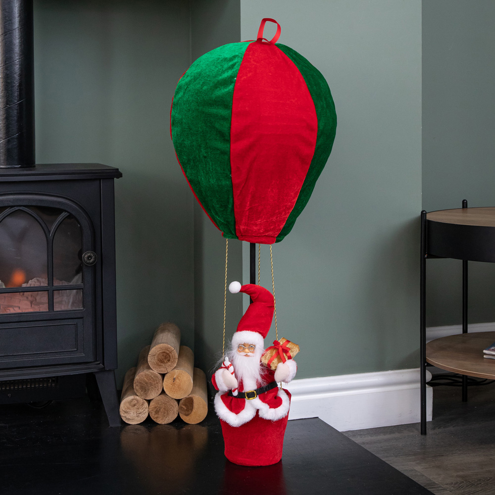 Samuel Alexander Red and Green Santa's Hot Air Balloon Hanging Christmas Decoration 80cm Image 9