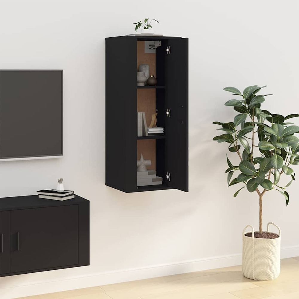 vidaXL Single Door Black Wall Mounted Slim TV Cabinet Image 4