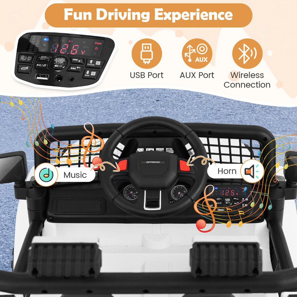 Costway White Kids Ride On Truck Car with Remote Control and LED Light Image 5