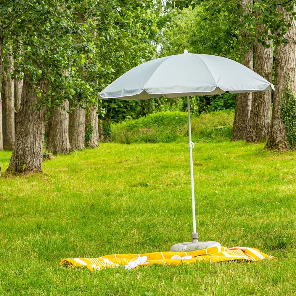Harbour Housewares Grey and White Metal Beach Parasol with Fillable Base 1.74 x 1.93m Image 4