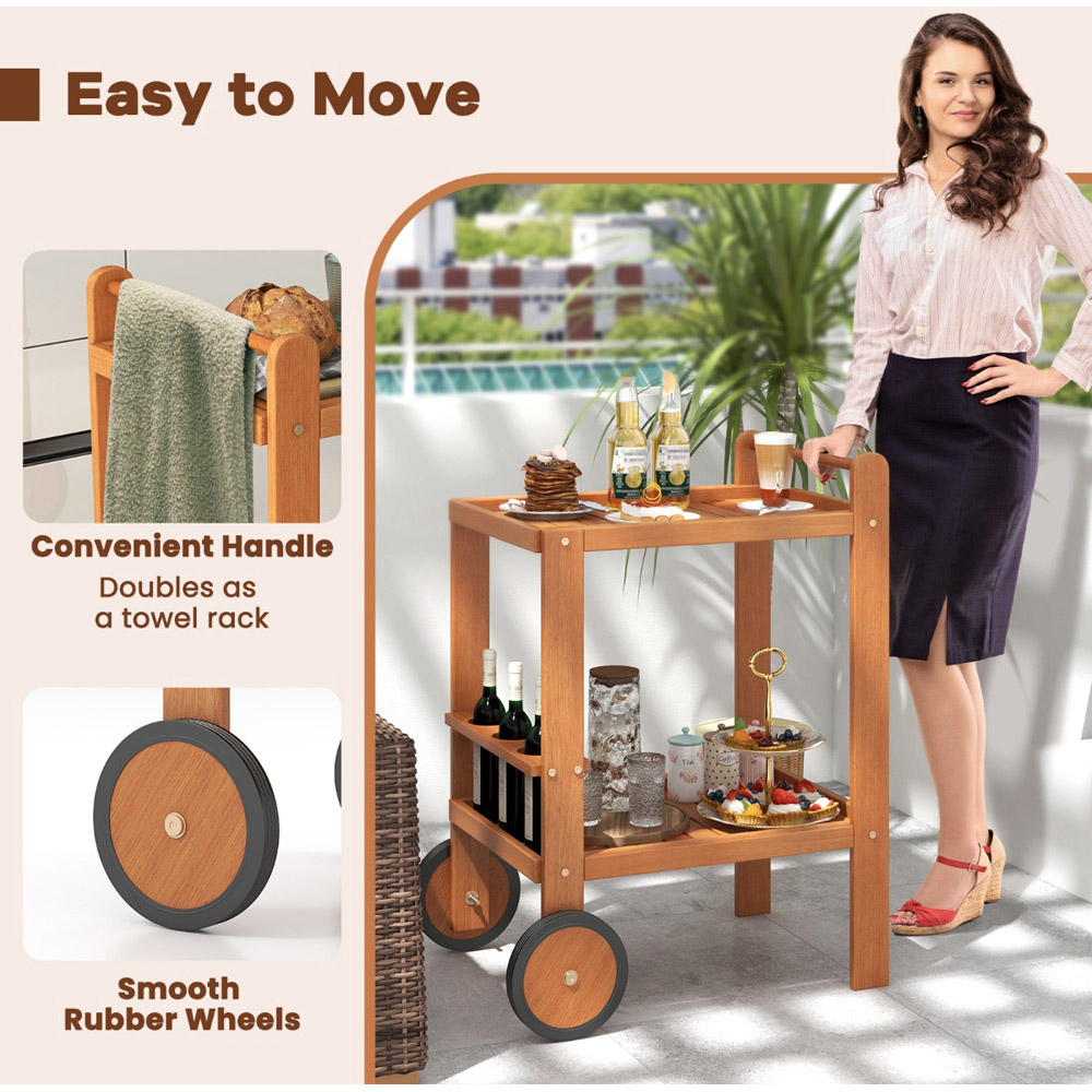 Costway Wooden Bar Cart with Wine Bottle Holder Image 7