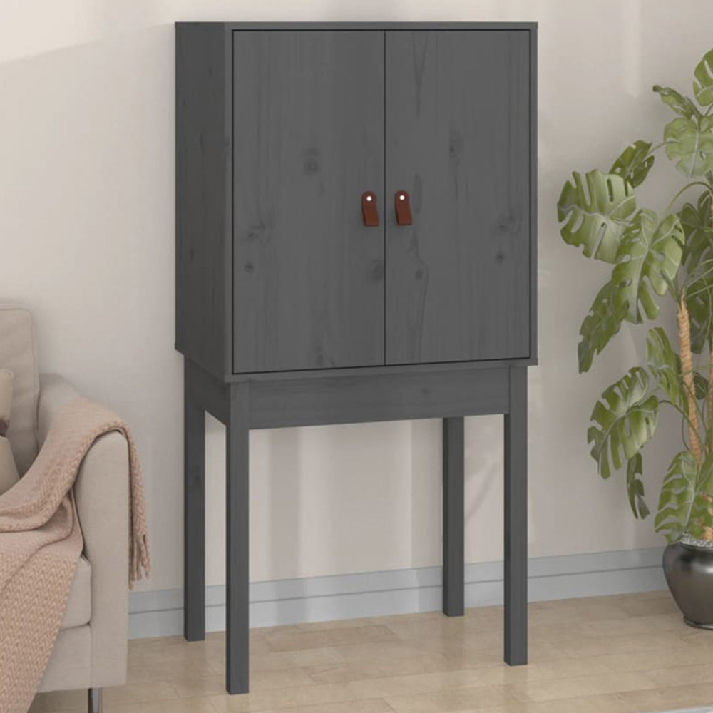 vidaXL 2 Door Grey Solid Pine Wood Highboard Image 1