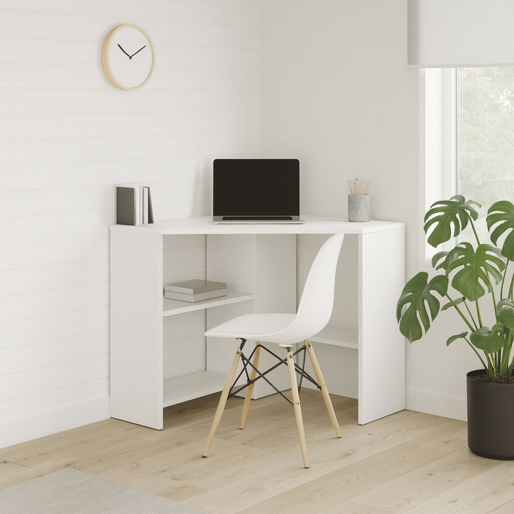 Decorotika Alison 3 Shelf Corner Computer Desk White Image 5