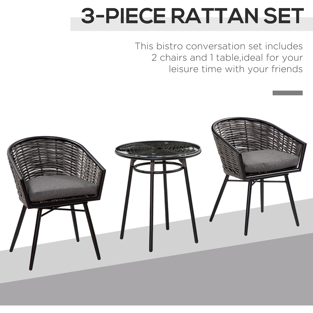 Outsunny 2 Seater Grey Rattan Bistro Set Image 5