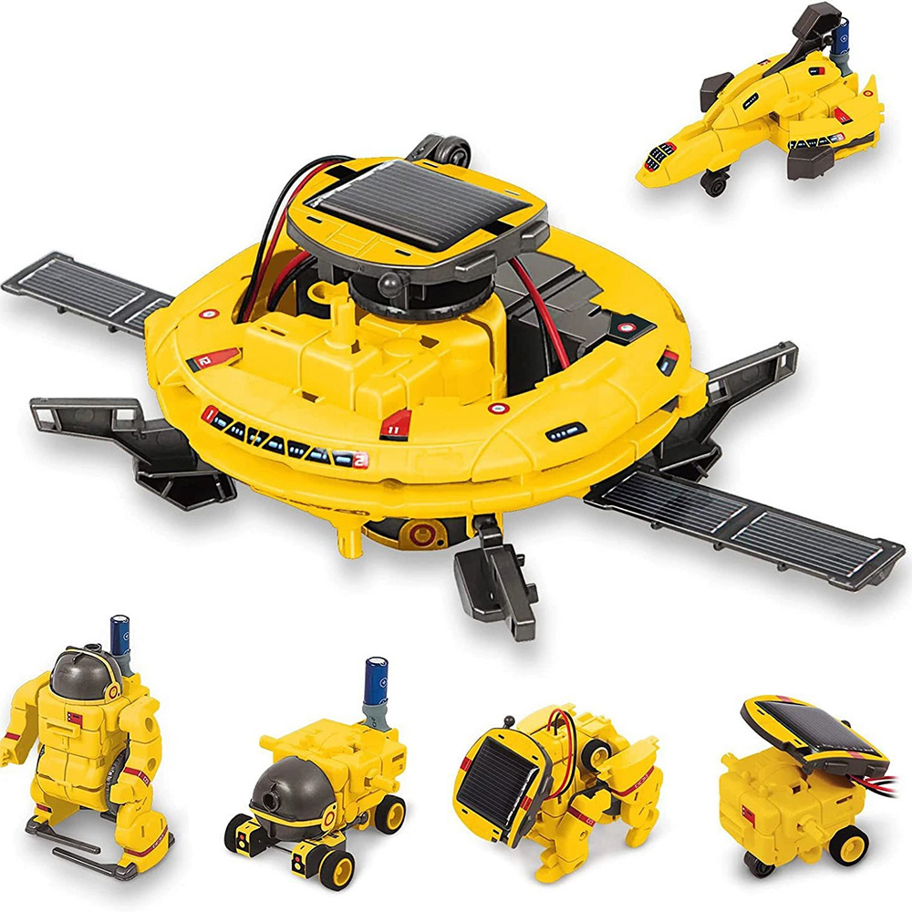 H&O Direct Kids 6-in-1 Yellow DIY Solar Robot Toy STEM Project Set Image 2