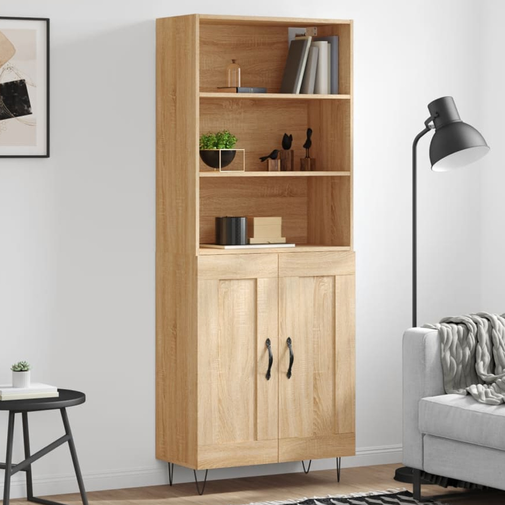 vidaXL 2 Door 3 Open Shelf Sonoma Oak Highboard with Metal Legs Image 1