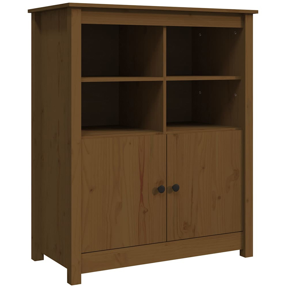 vidaXL 2 Door 4 Shelf Honey Brown Pine Wood Sideboard Image 2