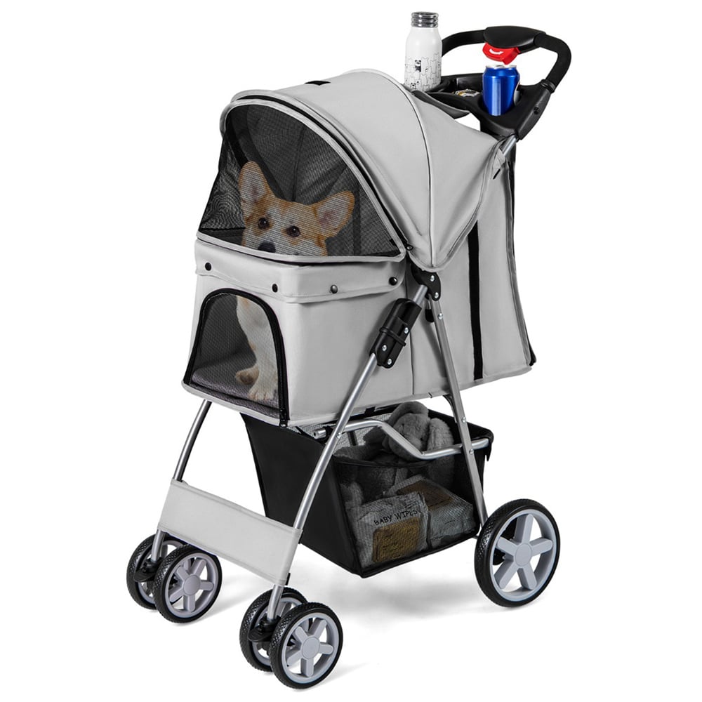 Costway Grey Folding Pet Stroller with Wheels and Canopy Image 1