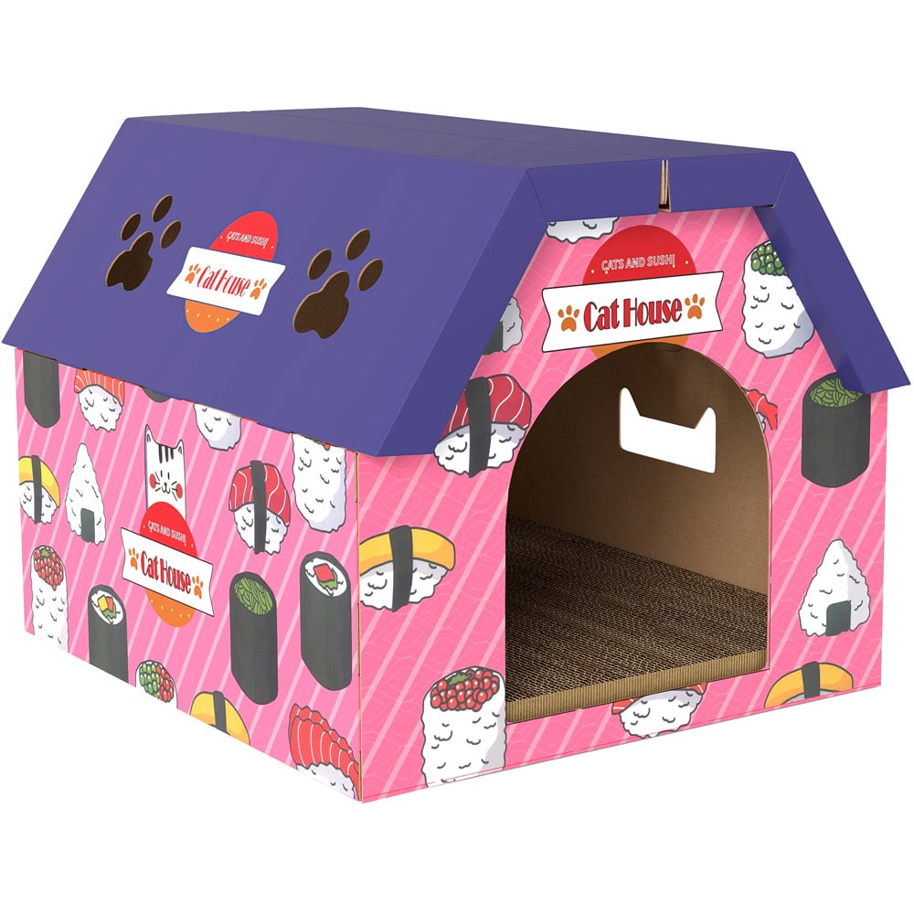 PawHut 2-in-1 Pink Cat Scratching Board House Image 1