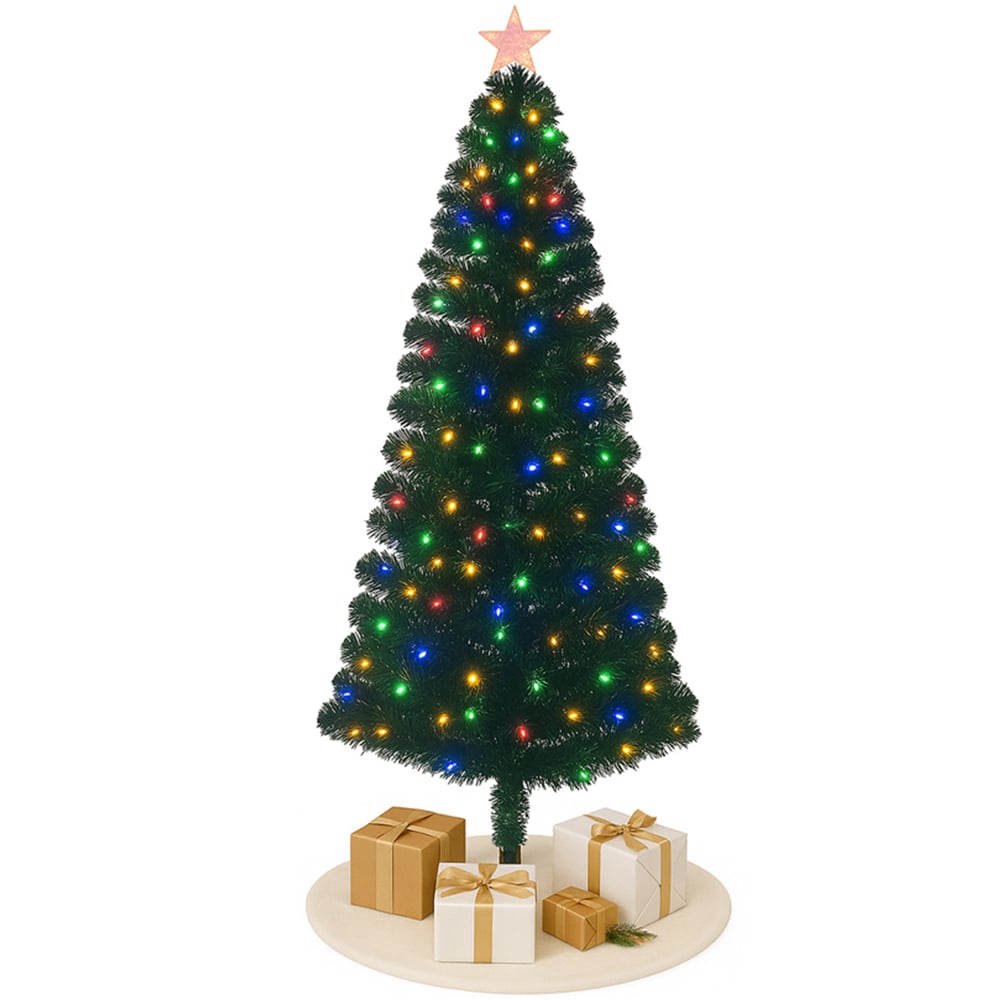 Noel Square Pre Lit LED Green Fibre Optic Artificial Xmas Tree 1.9ft Image 1