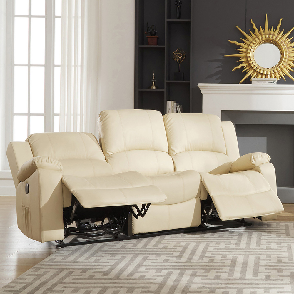 Glendale 3 Seater Cream Bonded Leather Electric Recliner Sofa Image 2