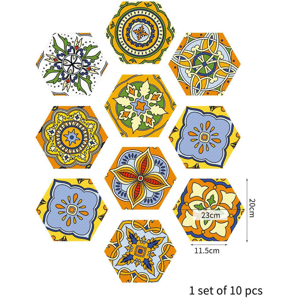 Walplus Light Orange Floral Hexagon Floor Tile Stickers 10 Pack Image 5